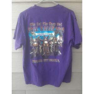 WHO LET THE HOGS OUT ! * BIKER TEE SHIRT * FALL RALLY 2012 GILDAN L LARGE